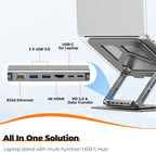 Tobenone Laptop Docking Station Stand for MacBook Pro/Air/Dell/HP/Surface/Lenovo, Mac Docking Station with 4K HDMI, USB 3.0, RJ45, PD 3.0, USB C Laptop Stand Hub for Desk with 360 Rotating Base Grey