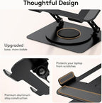 TECKNET Laptop Stand for Desk, 360 Rotating Base, Ergonomic Foldable Computer Stand for Laptop Riser Height Adjustable, Compatible with MacBook Pro, All Laptops 10-17" - Black