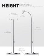 Lamicall Tablet Floor Stand Gooseneck - Swivel Tablet Holder Mount with Adjustable Height & 10.6lb Stable Base, Compatible with iPad Mini Air Pro 12.9/9.7, Tab, Kindle, Surface Pro, Phones (4.7-13")