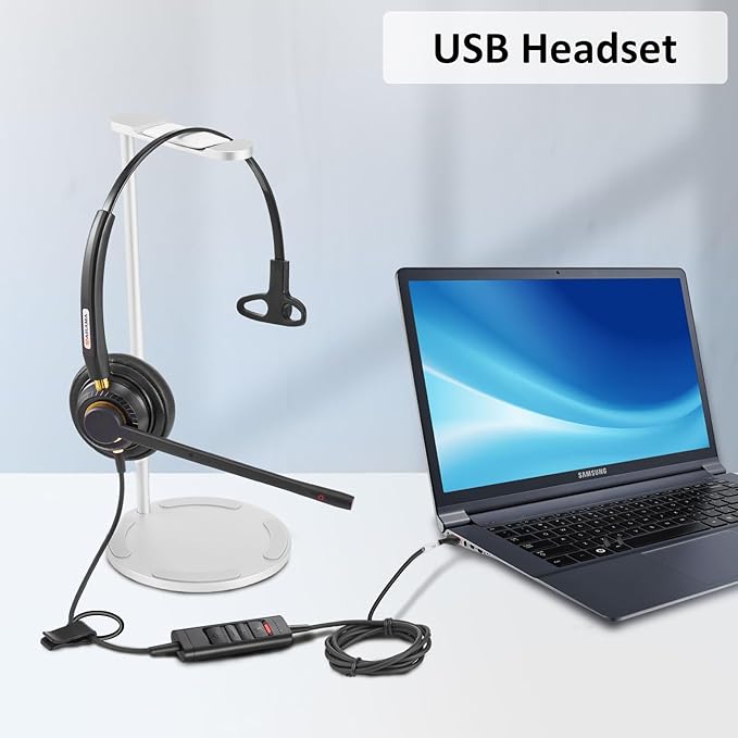 Headset with Microphone Noise Cancelling & Audio Controls Ultra Comfort Headphone for Computer Laptop Pc Business Skype UC Webinar Call Center Office (USB A & USB C Adapter)