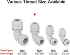 LeMotech M20 Cable Gland, 90 Degree Adjustable 9-14mm Strain Relief, Cord Connectors Nylon Joints with Gaskets, 2 Pcs, Grey