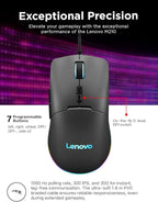 Lenovo M210 RGB Wired Gaming Mouse for PC, Laptop, Computer with Windows & Chrome OS - 3 Zone RGB, 8000 DPI Adjustable Sensor, 7 Programmable Buttons – Palm Grip Mouse for Gamers (Black)