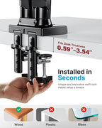 HUANUO Dual Monitor Stand - Full Adjustable Monitor Desk Mount Swivel Vesa Bracket with C Clamp, Grommet Mounting Base for 13 to 32 Inch Computer Screens - Each Arm Holds 4.4 to 19.8lbs