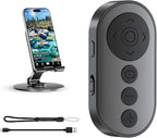 Bluetooth Camera Remote Shutter with Zoom and Camera Switch for Photo and Vlogging, Cellphone Remote Clicker for iOS & Android Smartphone, Wireless Video Scrolling with Metal Phone Stand for Tiktok
