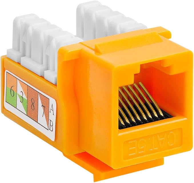 Cmple - RJ45 Keystone Jack 90 Degree Cat5e Keystone Jack Insert Punch Down RJ45 Connectors Female for Wall Plates, Patch Panels, Patch Cables, Ethernet Cables - Yellow