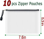 AUSTARK 10 Pcs Zipper File Bags, Waterproof Plastic Mesh Pouch for Office School, Board Game Storage Bags (B6 Size 7.6''x5.3'', White and Black)