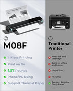 Phomemo Portable Printers Wireless for Travel, M08F Thermal Bluetooth Printer Support for 8.5"x11" US Letter, Small Inkless Printer Compatible with iOS, Android, Laptop for Car, Office, Home