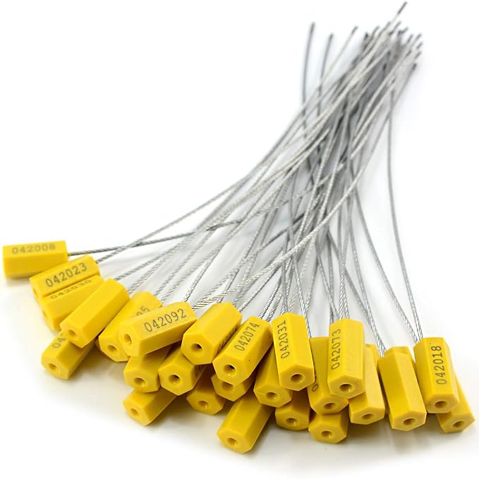 Leadseals(R) 50 Security Cable Seals Numbered Security Tags Tamper Proof Tags Pull Tight Steel Wire Seals for Truck, Trailers, Cargo, Containers, Vans, Oil Tank, Milk Vehicle (Yellow)