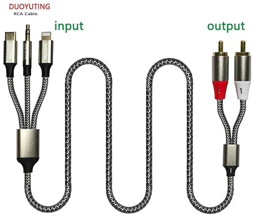 3 in 1 Audio Cable, iOS Phone/3.5mm AUX/USB C to 2 RCA,Stereo Audio Adapter for iPhone/Type C Phone/AUX to Amplifier/Sound Box & Home Theater etc.4.2FT