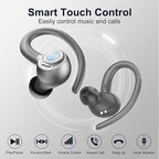 Wireless Earbuds Bluetooth 5.3 Headphones Sports, 48Hrs Playtime Bluetooth Earbuds with CVC 8.0 Mic, Stereo Bass Over Ear Bud with Earhooks, LED Display, IP7 Waterproof Earphon for Running Gray