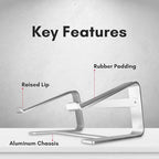 Macally Aluminum Laptop Stand for Desk - Works with All MacBook/Pro/Air & Laptops Between 10” to 17.3” - Sleek and Sturdy Laptop Riser - (ASTAND), Silver Aluminum