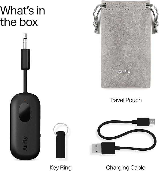 Twelve South AirFly Pro Bluetooth Wireless Audio Transmitter/Receiver for up to 2 AirPods/Wireless Headphones; Use with Any 3.5 mm Audio Jack, Black