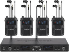 Phenyx Pro in Ear Monitor for Musicians, UHF Wireless in-Ear Monitors System, Mono 2-Channel IEM, Metal Stage Monitor w/ 2x50 Frequencies, 164ft Long Coverage, Rack Mount Kit (PTM-22, 4 Bodypacks)