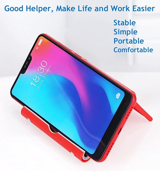 Cell Phone Stand for Desk Foldable Cell Phone Holder Desk Tablet Holder Mobile Phone Dock, Multi-Angle Universal Adjustable Tablet Dock Compatible with Most Cell Phones (Red)
