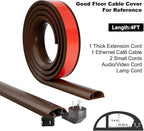 4FT Side-Open Extension Cord Covers for Wires on Floor,Silicone Power Cable Protector Cord Hider Management Strip,Hide Electric Wire on Carpet,Chord Runner Protective Safety Wiremold,Brown