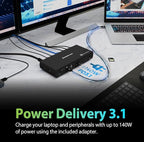 IOGEAR Quantum Thunderbolt 5 Dock Pro - 10 Devices - 80gbps - 2.5G - TB5 Host Dual 8K 60hz / Triple 4K Display 120hz - USB-A, SD 4.0, Audio - TAA - 140W Host Power - Includes PSU - Win 11 — GTD58KTAA