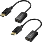 4K DisplayPort (DP) to HDMI Adapter, 2 Pack, Uni-Directional Gold-Plated Display Port Computer to HDMI Screen Converter (Male to Female) Compatible with HP, Dell, Lenovo & More, Passive - Black