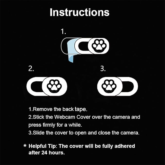 Webcam Cover 3 Pack Slide Ultra Thin Laptop Camera Cover for Echo Show, Phone, Computer, Tablet, Mac Air, Chromebook, PC - Paw Paw Black