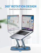 Adjustable Laptop Stand with 360 Rotating Base, Computer Stand for Laptop Ergonimic Foldable Laptop Riser for Desk Compatible with MacBook Pro/Air Notebook up to 16 Inches, Navy