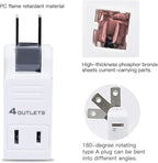 SYCON 2 Prong Swivel Wall Adapter, Electrical 4 Way Outlet Expander Plug, Multi Plug Extender Splitter, Multiple Ungrounded Mini Plug Wall Tap, Type A