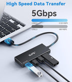 USB 3.0 Hub,4 Port USB Splitter Extender Portable Adapter Multiport Data Hub for Laptop,Xbox, Flash Drive,HDD,Console,Camera,Keyborad,Mouse Windows,Mac OS PC,Not Designed to Charge Devices-Black