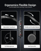 USB Headset with Microphone for PC Laptop - Wired Computer Headphones with Noise Cancelling Microphone for Home Office Online Class Skype Zoom Meetings,in Line Mute Controls