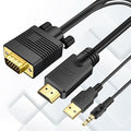 VGA (Sources) to HDMI (Display) Cable 6ft with Audio, VGA Maleto HDMI Male Converter Cord Adapter Cable Compatible Witch Computer/Laptop to Monitor/TV, Desktop Laptop Projector to Monitor HDTV