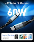 Dasku USB C to USB C Cable, 5 Pack [3/6/6/10/10FT] Charger Cable 60 W Fast Type C Charging Cord for iPhone 16 15 Pro Max Plus Samsung S23 Note 20 iPad Pro Air Mini MacBook LG and More