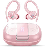 Wireless Earbuds Bluetooth 5.3 Headphones Sports, 48Hrs Playtime Bluetooth Earbuds with CVC 8.0 Mic, 2025 Stereo Bass Over Ear Bud with Earhooks, LED Display, IP7 Waterproof Earphon for Running Rose