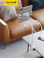 Lamicall Gooseneck Tablet Mount Holder for Bed Flexible Tablet Arm Clamp for Bed Compatible with Pad Pro 10.5, Air 9.7, Mini 7.9, Galaxy Tabs, Switch, More 4.7-11" Device - White