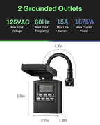 BN-LINK 7 Day Outdoor Heavy Duty Digital Programmable Timer, Outdoor Timer Outlet Waterproof, 2 Grounded Electrical Outlets for Christmas Lights, 15A 1/2HP,ETL Listed