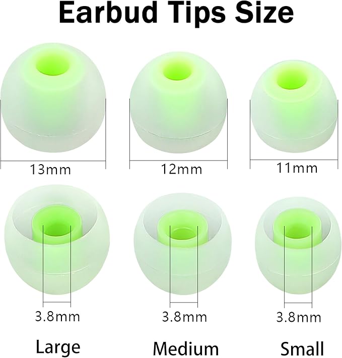 Silicone Earbud Tips - Fit Most In-Ear Earbuds (Inner Hole 3.8mm - 5.1mm) - 9 Pairs S M L