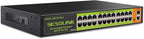 24 Port Full Gigabit PoE+ Switch, 2 Gigabit Network Uplink, 400W, Unmanaged, Fanless Silent Operation, 802.3af/at, 19''Rackmount, Qos, Suitable for POE Camera, AP, PC