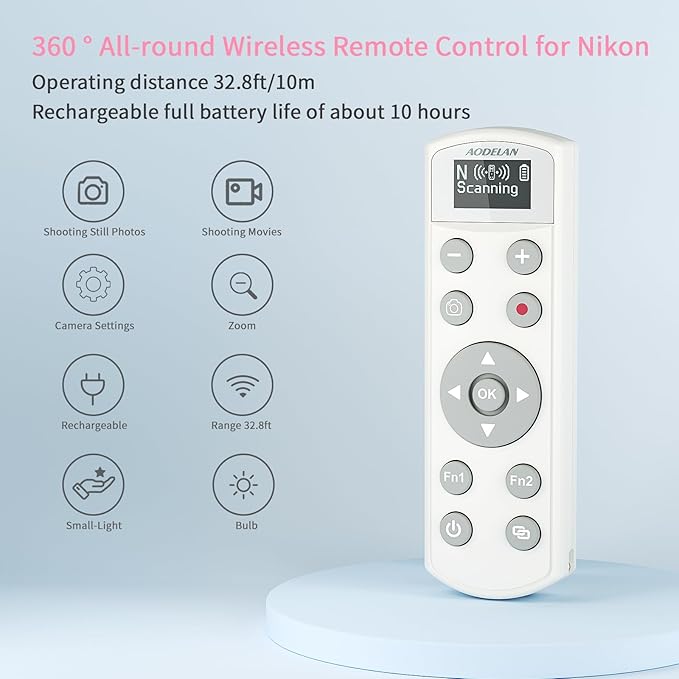 Rechargeable Shutter Release for Nikon AODELAN Wireless Camera Remote Control Compatible with COOLPIX P1000, P1100, P950, B600, A1000, Z50, Z30, Z fc, Z6 II, Z7 II,Z5, Replaces Nikon ML-L7(White)
