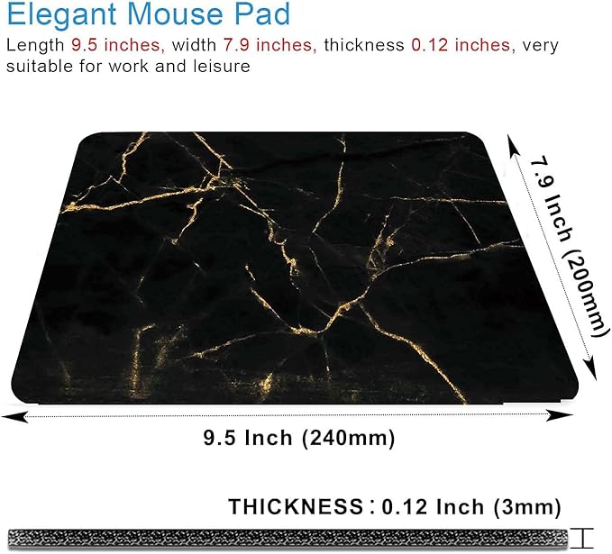 Marble Mouse Pad - Black & Gold, Modern Marbling, Custom Designs, Portable Non-Slip Rubber Base Wireless Laptop Pad
