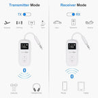 Bluetooth 5.3 Transmitter Receiver for Airplane, Wireless Audio Adapter w/Screen for 2 AirPods, AptX Adaptive/SBC/HD,100ft Long Range, 25h Playtime, 3.5mm Aux Adapter for TV, Speakers, MP3
