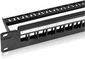 Tecmojo 24-Port Blank Keystone Patch Panel, 1U 19" Rackmount Housing with Cable Management Support Bar, Black