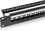 Tecmojo 24-Port Blank Keystone Patch Panel, 1U 19" Rackmount Housing with Cable Management Support Bar, Black