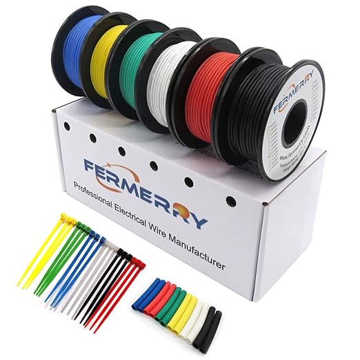 Fermerry 18 AWG Stranded Wire Spool 5ft Each 6 Colors Flexible 18 Gauge Silicone Hook up Wire Kit Electrical Tinned Copper Wire