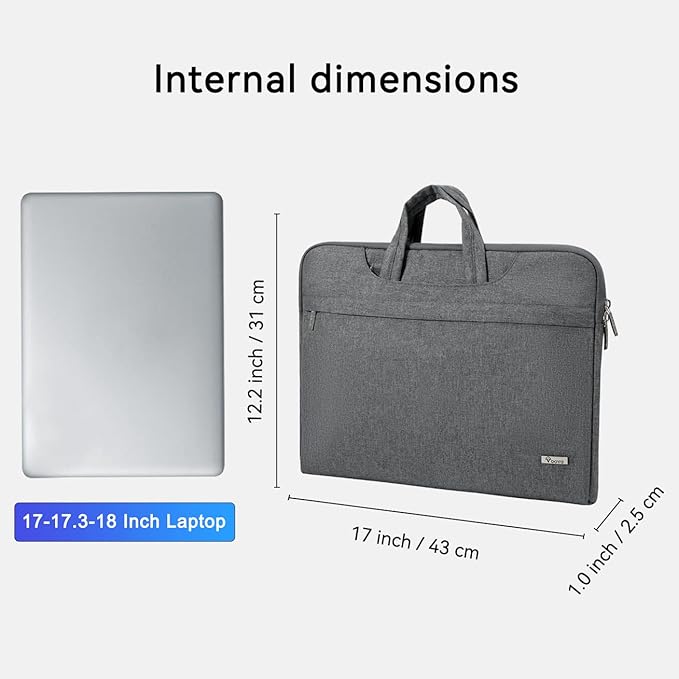 Voova Laptop Bag 17 17.3 Inch Water-resistant Laptop Sleeve Case with Shoulder Straps & Handle, Computer Case Cover Slim Briefcase Compatible with 17-18” Hp Dell Asus Acer, Grey
