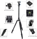 SIRUI Traveler 7A 65.55'' Aluminum Camera Tripod, E-10 Panorama Ball Head and Arca Swiss Quick Release Plate,Load Up to 17.6 lbs,Convertible to Monopod