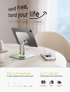 LISEN for iPad Stand Holder Adjustable Tablet Stand for Desk, 2025 for iPad Accessories for Computer Accessories Holder for Desk Kindle Table Mount/Monitor/PS/Switch iPhone 12.9"-4.7" (Sliver)