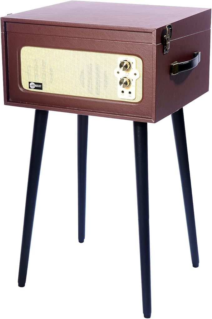 Arkrocket 3-Speed Bluetooth Record Player Retro Turntable with Built-in Speakers and Removable Legs [ Limited Edition ] (Brown)