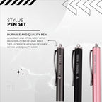 The Friendly Swede Mesh Tip Stylus Pen for Touchscreen — 3-Pack Micro-Knit Capacitive Stylus Pen for iPad & iPhone with 3 Replaceable Fiber Tips, Elastic Lanyards & Screen Cleaning Cloth