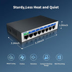 8 Port Gigabit Switch, Easy Smart Managed Ethernet Switch, Network Hub, Ethernet Splitter, Plug & Play, Fanless Metal Design, VLAN, Qos, Support PoE Powered, Desktop or Wall Mount