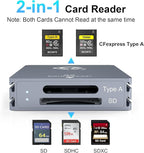 CFexpress Type A and SD Dual-Slot Memory Card Reader, 10Gbps USB 3.2 Gen 2 Type A CFexpress Adapter Memory Card Reader with USB C to USB C/USB A Cable,Compatible with Windows/Mac/Linux/Android