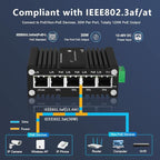 Mini Industrial 4-Port 10/100/1000BASE-T 802.3at PoE + 1-Port 10/100/1000T Ethernet Switch, Din Rail Unmanaged 10/100/1000Mbps Network Switch 30W/Port Max 120W 12-48V DC Thick Shell