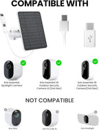 5W Solar Panel Charger Compatible with Arlo Essential 2K Outdoor Camera(2nd Gen)/Essential Outdoor XL(2nd Gen)/Essential Spotlight, IP65 Waterproof 10ft USB-C & Micro USB Cable & Wall Mount, 4 Pack