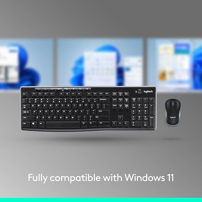 Logitech MK270 Wireless Keyboard and Mouse Combo for Windows, 2.4 GHz, 8 Multimedia Keys, PC, Laptop, Wireless Keyboard Compact Mouse Combo - Black