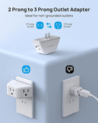 TROND 2 Prong to 3 Prong Outlet Adapter, 3-Way Angled Plug Extender with 3 AC Sockets, Wall Splitter for Non-Grounded Outlets in Old House, Cruise Essentials, White